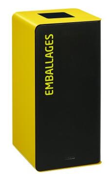 POUBELLE DE TRI CUBATRI 75L DECHETS EMBALLAGE GRIS MANGANESE / JAUNE