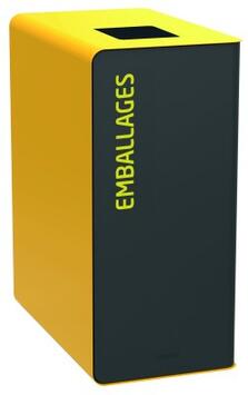 POUBELLE DE TRI CUBATRI 90L DECHETS EMBALLAGE GRIS MANGANESE / JAUNE