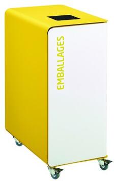 POUBELLE DE TRI A ROULETTES CUBATRI 90L DECHETS EMBALLAGES BLANC / JAUNE