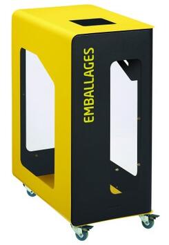 POUBELLE DE TRI VIGIPIRATE A ROULETTES CUBATRI 90L DECHETS EMBALLAGES GRIS MANGANESE / JAUNE
