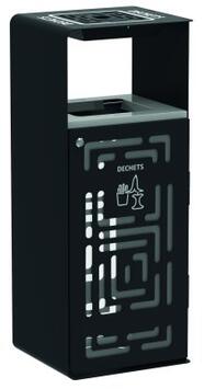 CORBEILLE AJOUREE ARTRI 110L AVEC CENDRIER DECHETS COMMUNS GRIS CIMENT / MANGANESE