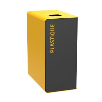 POUBELLE DE TRI CUBATRI 90L DECHETS PLASTIQUE GRIS MANGANESE / JAUNE