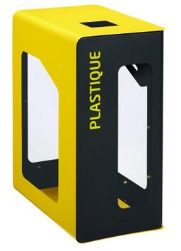 POUBELLE DE TRI VIGIPIRATE CUBATRI 90L DECHETS PLASTIQUE GRIS MANGANESE / JAUNE