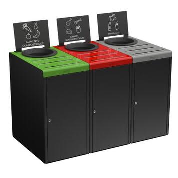 MEUBLE DE TRI ALITRI 3X65L GRIS MANGANESE / VERT / ROUGE / GRIS