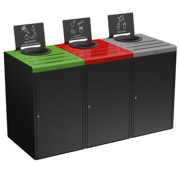 MEUBLE DE TRI ALITRI 3X90L GRIS MANGANESE / VERT / ROUGE / GRIS