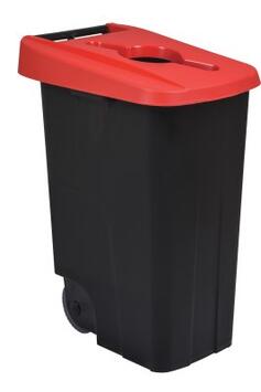 POUBELLE DE TRI MOVATRI 85L AVEC OUVERTURE DANS COUVERCLE NOIR / ROUGE