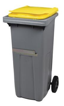 CONTENEUR KOROK 240L 2 ROUES AVEC BARRE VENTRALE GRIS / JAUNE