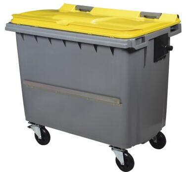 CONTENEUR KOROK 660L 4 ROUES AVEC BARRE VENTRALE GRIS / JAUNE