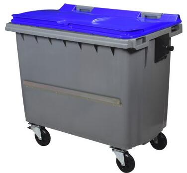 CONTENEUR KOROK 660L 4 ROUES AVEC BARRE VENTRALE GRIS / BLEU