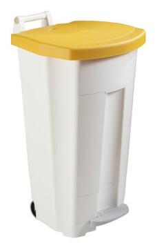 POUBELLE A PEDALE BOOGY 90L 2 ROUES BLANC / JAUNE