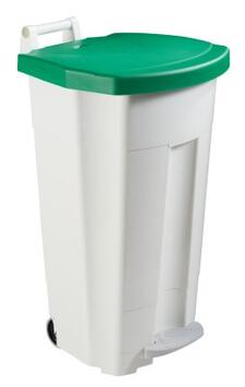 POUBELLE A PEDALE BOOGY 90L 2 ROUES BLANC / VERT