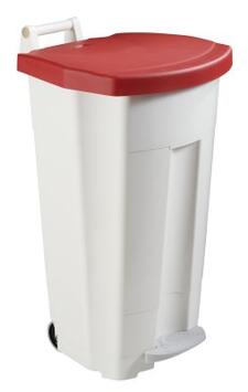 POUBELLE A PEDALE BOOGY 90L 2 ROUES BLANC / ROUGE