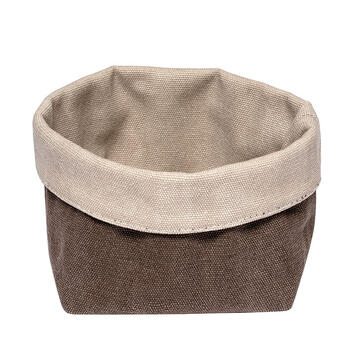 CORBEILLE TISSU 11,5X11,5X9 CM CHOCOLAT/BEIGE