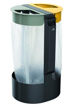 SUPPORT SAC CITWIN 2X75L AVEC CENDRIER 3L GRIS MANGANESE / GRIS / JAUNE