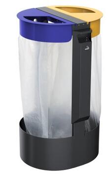 SUPPORT SAC CITWIN 2X75L AVEC CENDRIER 3L GRIS MANGANESE / BLEU / JAUNE