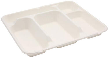 PLATEAUX REPAS FIBRE DE CANNE À 5 COMPARTIMENTS 300X245X40 MM X200