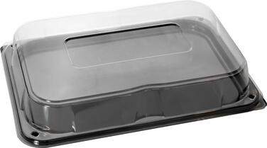 PLATS PS NOIR AVEC COUVERCLES EN PET TRANSPARENT 35X24 CM HAUTEUR 5 CM X25