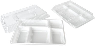 PLATEAUX REPAS EN PS BLANC RENFORCÉ 5 COMPARTIMENTS 32X22,5 CM HAUTEUR 3,4 CM X200