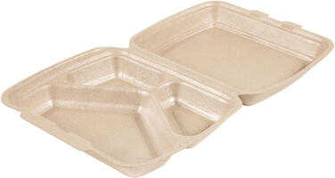 BOÎTES LUNCH EN PPE AVEC COUVERCLE ARTICULÉ 3 COMPARTIMENTS 24 X 20,7 HAUTEUR 6,8 CM X130
