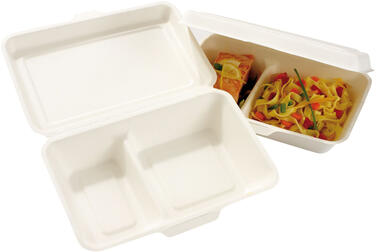 BOÎTES LUNCH FIBRE AVEC COUVERCLE ARTICULÉ 2 COMPARTIMENTS 250X160X60 MM X500