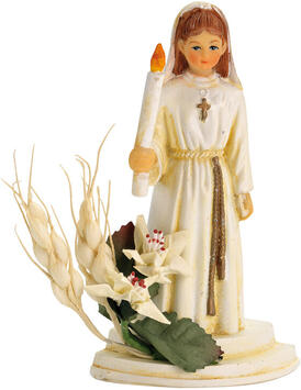 SUJET DE COMMUNION, AVEC CIERGE ET ÉPI DE BLÉ, FILLE H10 CM