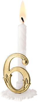 BOUGIES BLANCHES SUR SUPPORT, AVEC CHIFFRE OR N°6 X10