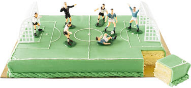 DÉCOR FOOTBALL EN KIT POUR ENTREMETS, 6 JOUEURS + ARBITRE + 2 BUTS