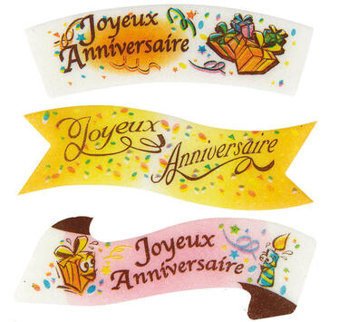DÉCORS EN PAIN AZYME BANDEROLE "JOYEUX ANNIVERSAIRE" 94X32MM X24