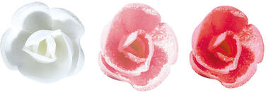 DÉCORS EN PAIN AZYME, ROSES CRISTALLISÉES ASSORTIES ROUGES, ROSES, BLANCHES Ø 40 MM X60
