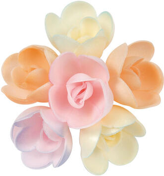 DÉCORS EN PAIN AZYME, ROSES PASTEL ASSORTIES Ø 40 MM X72
