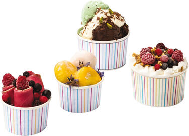 POTS À GLACE EN CARTON RAYURES MULTICOLORES Ø 85 MM 15 CL X1000