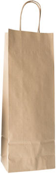 SACS CABAS EN PAPIER KRAFT BRUN POUR BOUTEILLE 140X400 MM AVEC SOUFFLETS DE 80 MM X250