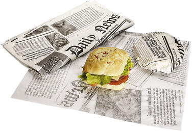 PAPIER BURGER PARAFFINÉ 330X250MM DÉCOR JOURNAL X4000 FEUILLES