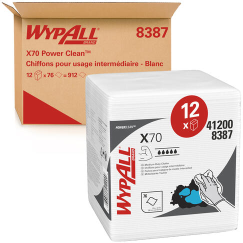 LAVETTE NON TISSEE USAGE COURT WYPALL X70 BLANC 76 FORMATS 31X42CM X12