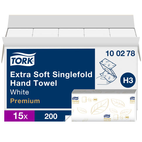 ESSUIE-MAINS PLIÉS EN V TORK® PREMIUM H3 BLANC 23X22.6CM 200 FORMATS 2 PLIS ECOLABEL X15