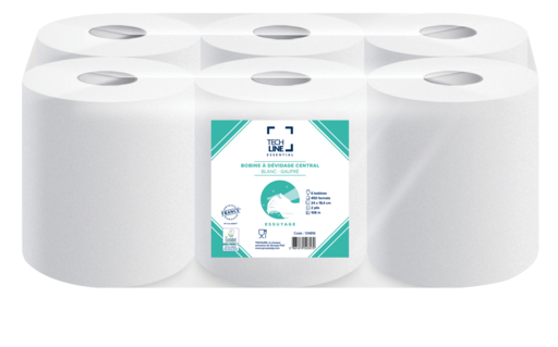 BOBINE DEVIDAGE CENTRAL BLANC 450 FORMATS 2 PLIS 20X24CM TECHLINE ECOLABEL X6