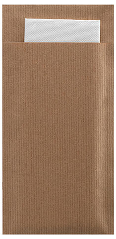 POCHETTE À COUVERTS BRUN AVEC SERVIETTE OUATE BLANCHE 23X39CM X500