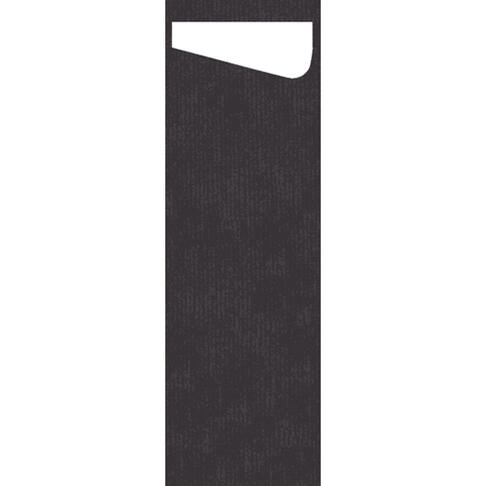 POCHETTE À COUVERTS SLIM NOIRE AVEC SERVIETTE NON TISSÉE BIO-DUNISOFT® BLANC 20X40CM X240
