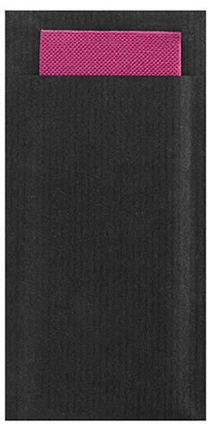 POCHETTE À COUVERTS NOIRE AVEC SERVIETTE 38X38 OUATE GAUFRÉE CELI-OUATE 2 PLIS FRAMBOISE X240