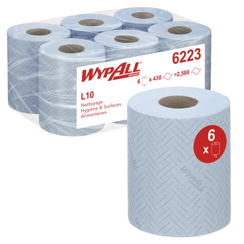 BOBINE DEVIDAGE CENTRAL WYPALL REACH L10 BLEU 430 FORMATS 1 PLI 18,3X38CM X6