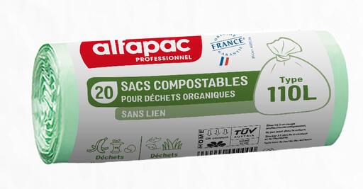 SAC POUBELLE 110L COMPOSTABLE DECHETS MOYENS SANS LIEN VERT X200