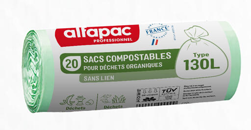 SAC POUBELLE 130L COMPSOTABLES DECHETS MOYENS SANS LIEN NATUREL X100