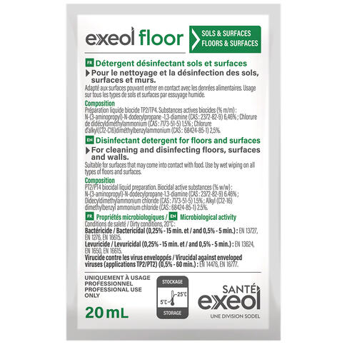 DETERGENT DESINFECTANT CONCENTRE SOLS ET SURFACES EXEOL FLOOR 250X20ML