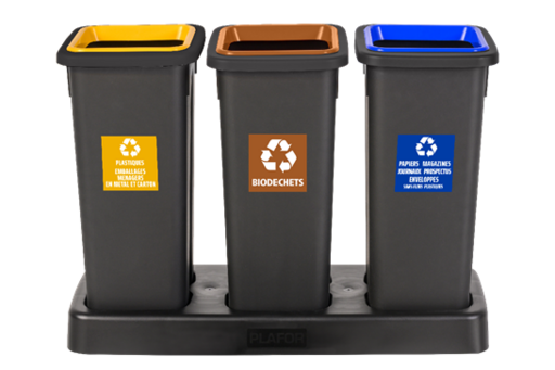 STATION DE TRI FIT 3X20L GRIS ANTHRACITE / JAUNE / MARRON / BLEU