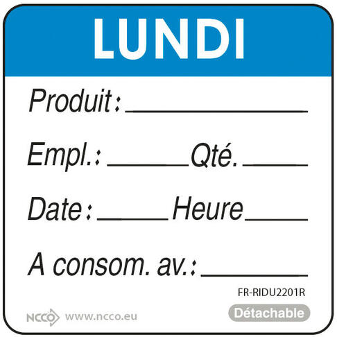 ÉTIQUETTES DLC JOUR SEMAINE AUTOCOLLANTES 5X5CM LUNDI BLEU X500