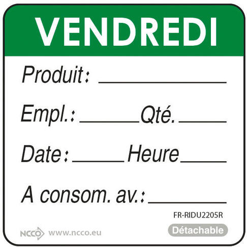 ÉTIQUETTES DLC JOUR SEMAINE AUTOCOLLANTES 5X5CM VENDREDI VERT X500
