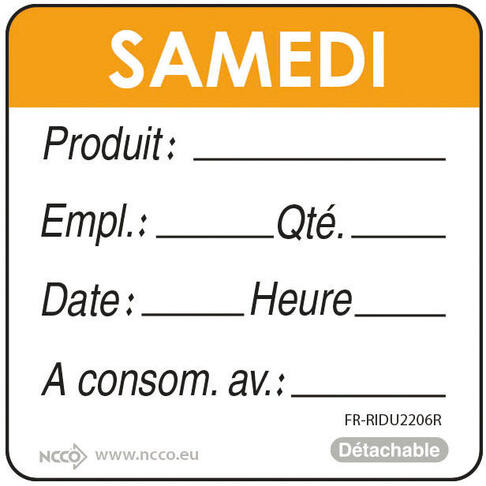 ÉTIQUETTES DLC JOUR SEMAINE AUTOCOLLANTES 5X5CM SAMEDI ORANGE X500