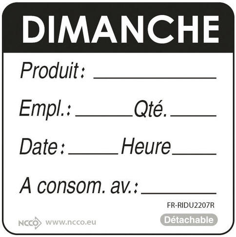 ÉTIQUETTES DLC JOUR SEMAINE AUTOCOLLANTES 5X5CM DIMANCHE NOIR X500