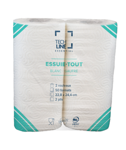 BOBINE DEVIDAGE CLASSIQUE ESSUIE-TOUT TECHLINE BLANC 50 FORMATS 2 PLIS ECOLABEL X24