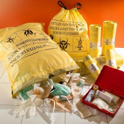 SAC POUBELLE 50L DASRI DECHETS MOYENS LIEN COULISSANT JAUNE X500